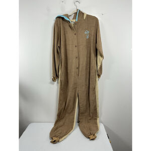 Adult Rongtai Hooded 1 Piece Ginger Bread Man Pajamas XXL Tan Flannel NWT